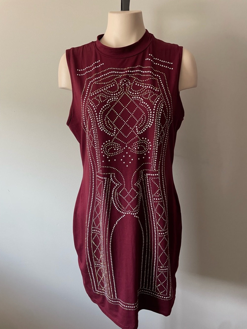 Say What? Rhinestone Bling Embellished Bodycon Dress Burgundy Red Clubwear